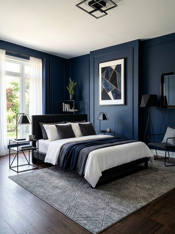 Navy Blue Modern Bedroom - 30 bedroom navy walls