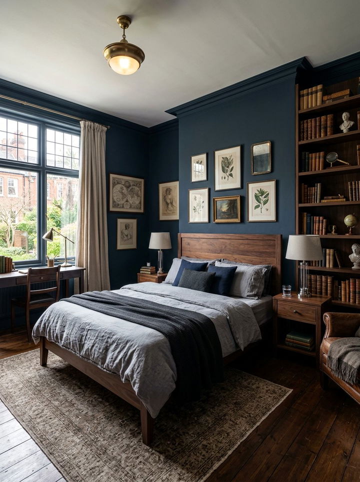 Navy Blue Moody Bedroom - 30 dark academia bedroom ideas