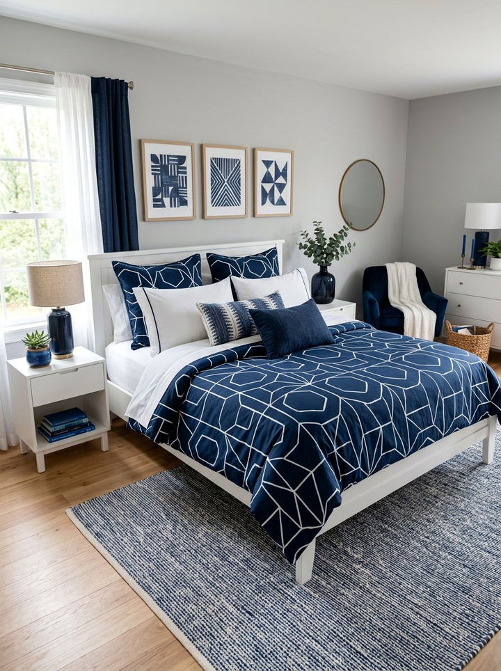 Navy Blue Patterned Bedding - 30 navy blue bedroom ideas