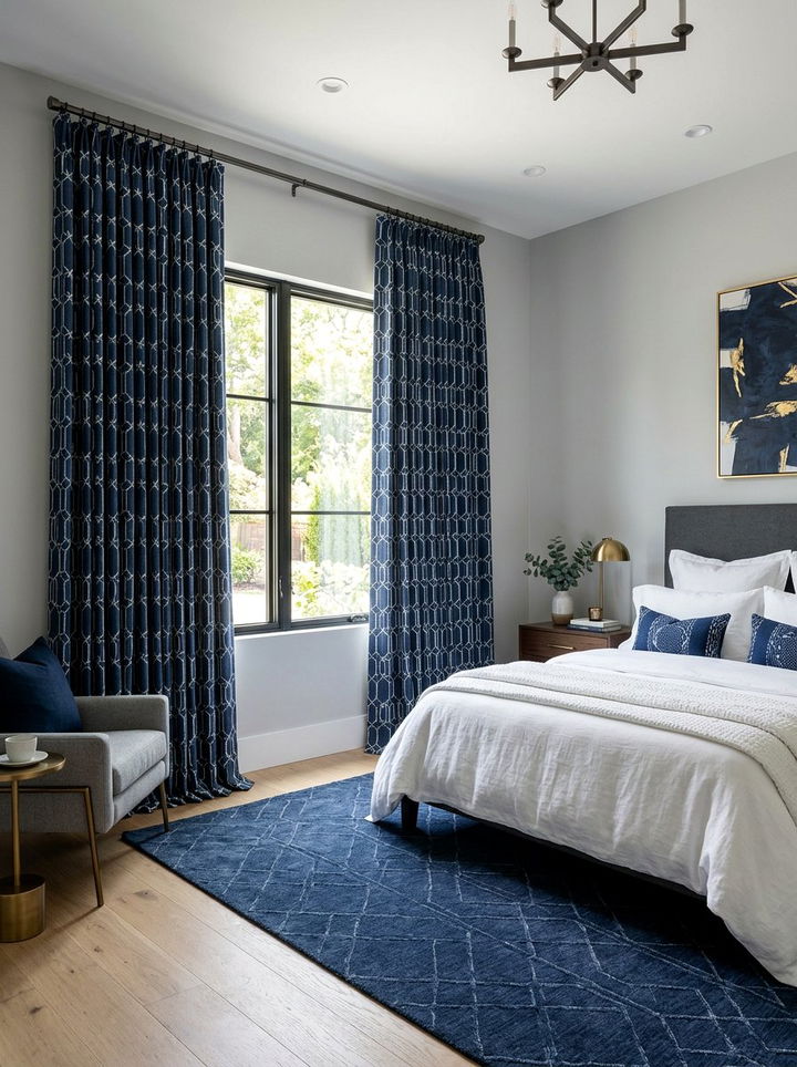 Navy Blue Patterned Curtains - 30 contemporary navy bedroom ideas