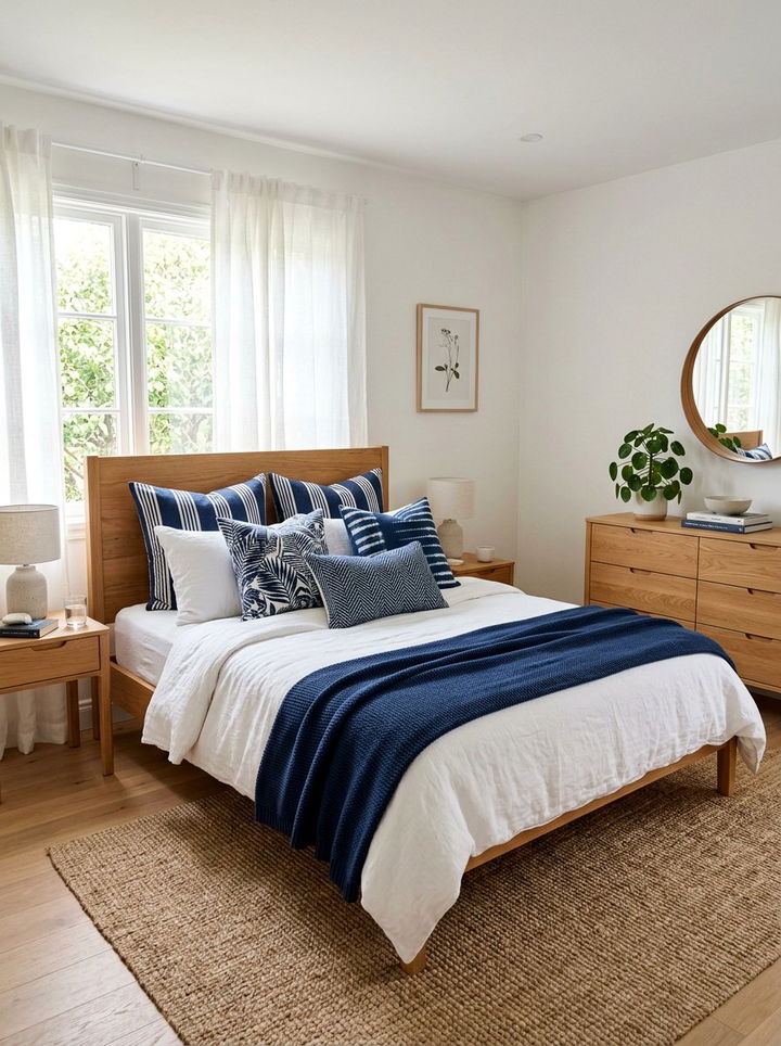 Navy Blue Pillows White Bedding - 30 scandinavian navy bedroom ideas