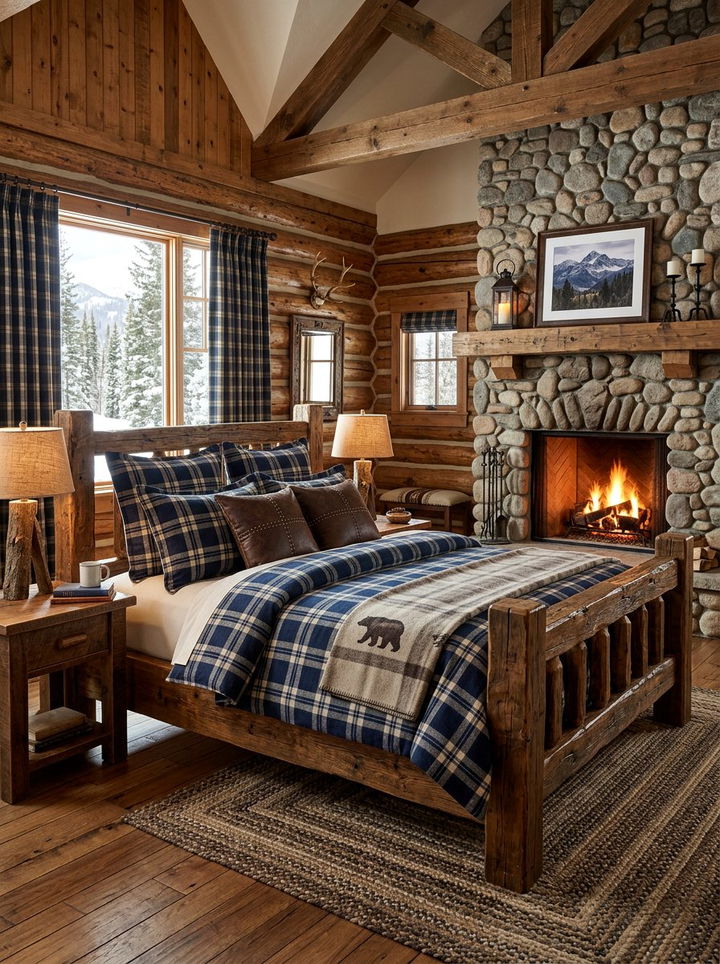 Navy Blue Plaid Bedding - 30 rustic blue bedroom ideas