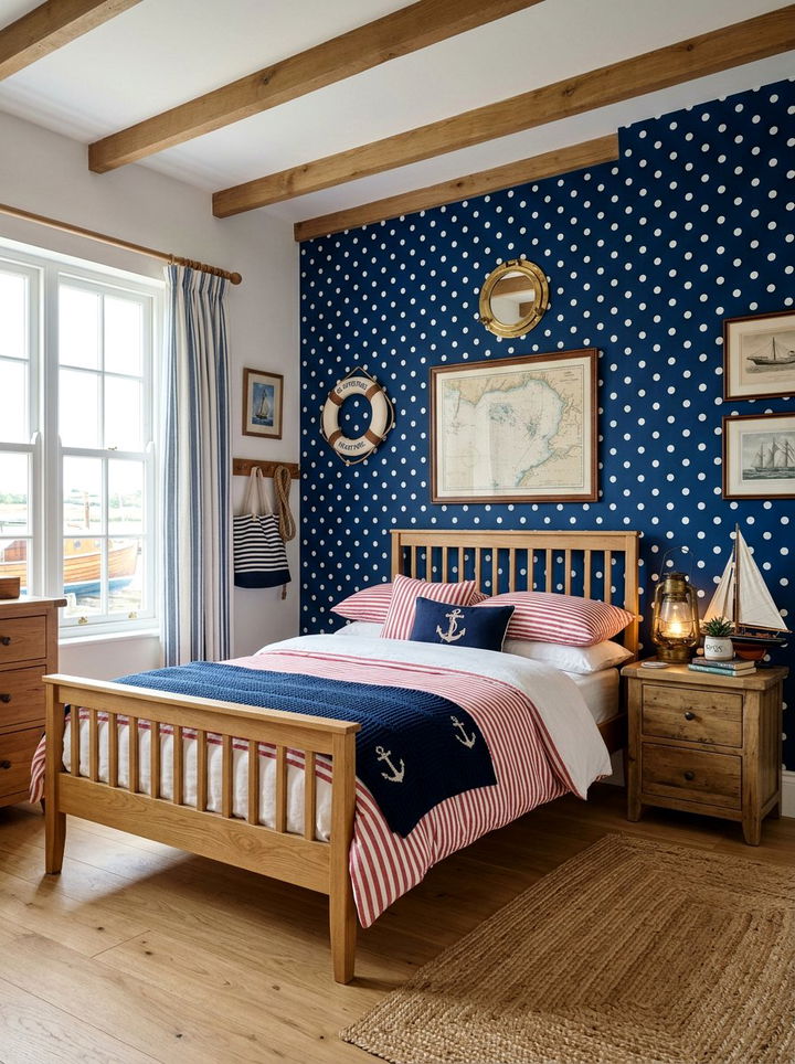 Navy Blue Polka Dot Wall - 30 bedroom polka dot walls