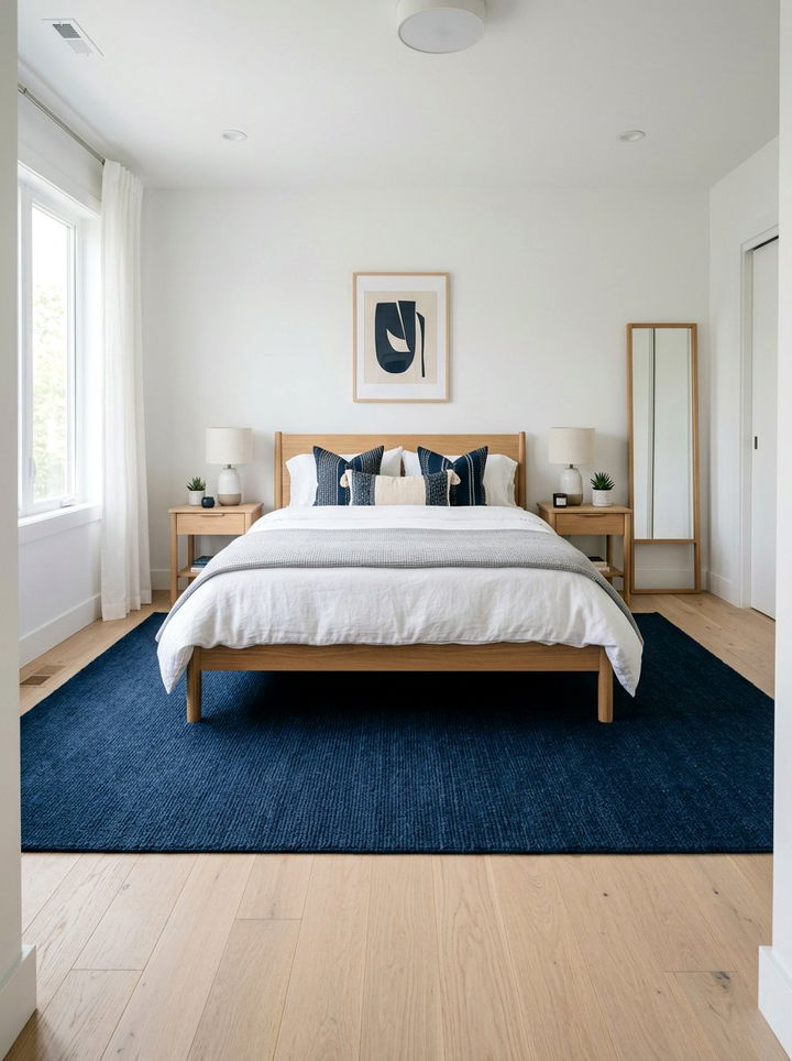 Navy Blue Rug Light Wood Floor - 30 scandinavian navy bedroom ideas
