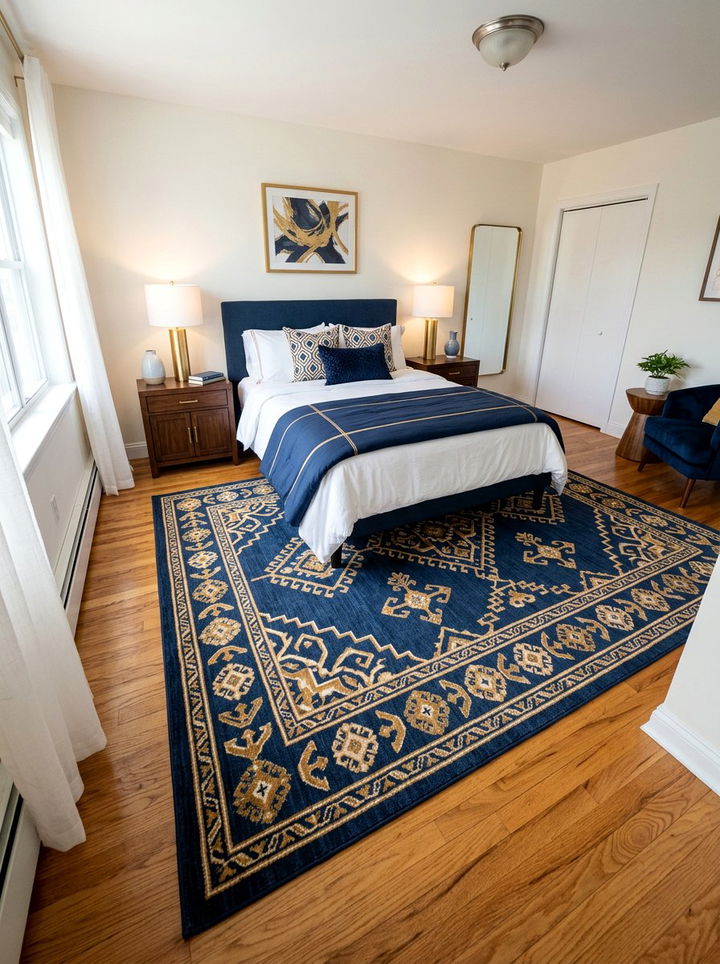 Navy Blue Rug With Gold Pattern Bedroom - 30 navy and gold bedroom ideas