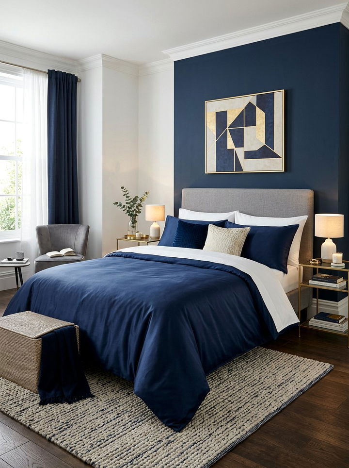 Navy Blue Satin Duvet - 30 bedroom satin bedding ideas