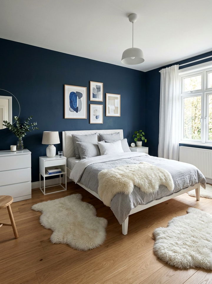 Navy Blue Scandinavian Bedroom - 30 bedroom navy walls