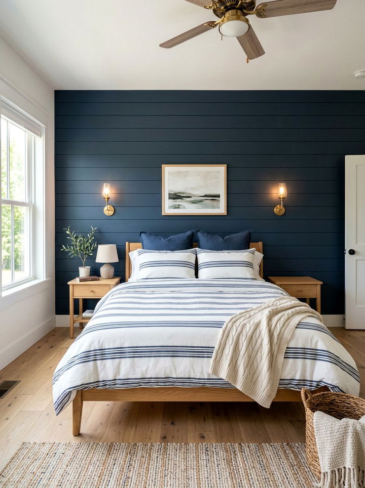 Navy Blue Shiplap Wall - 30 dark bedroom accent wall ideas