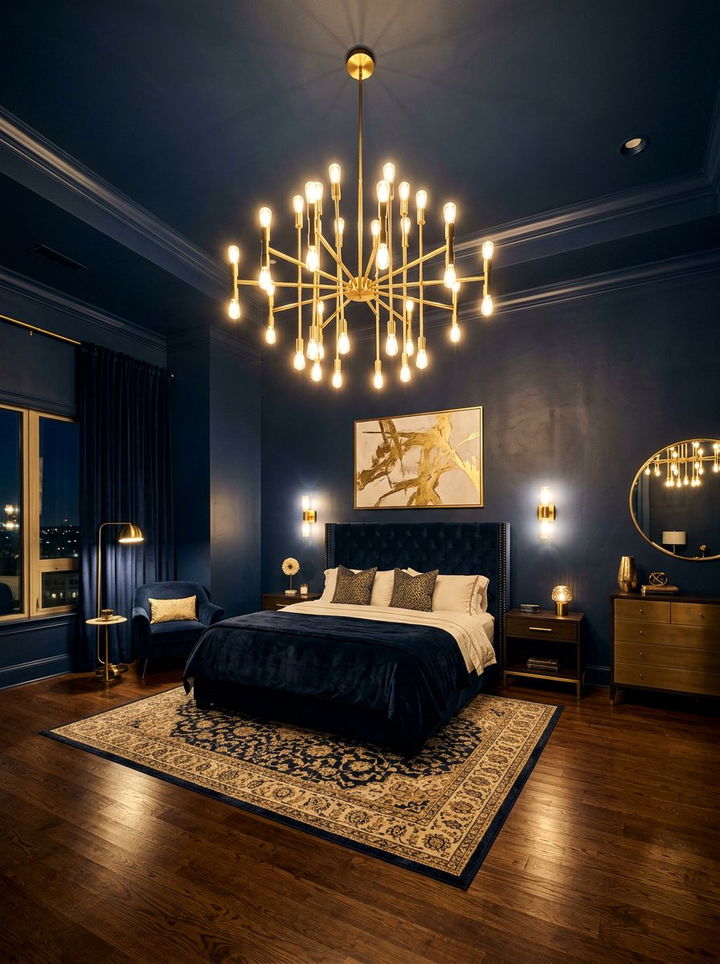 Navy Blue Statement Lighting Bedroom - 30 bedroom navy walls