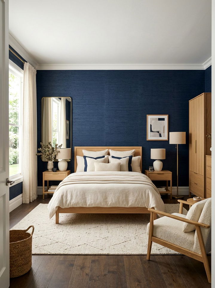 Navy Blue Textured Bedroom - 30 bedroom bold wallpapers