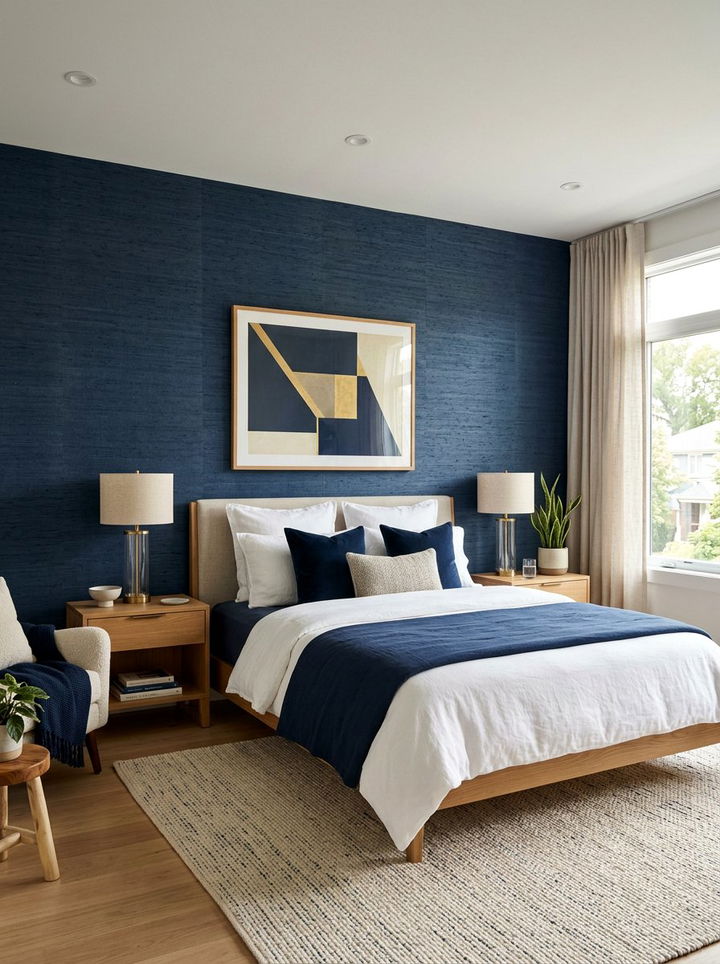 Navy Blue Textured Wall - 30 navy blue bedroom ideas