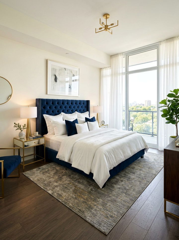 Navy Blue Tufted Velvet Headboard - 30 bedroom velvet headboards