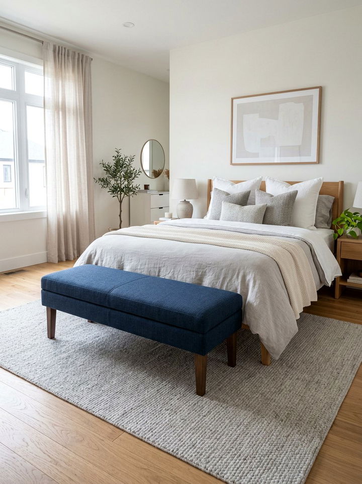 Navy Blue Upholstered Bench - 30 contemporary navy bedroom ideas