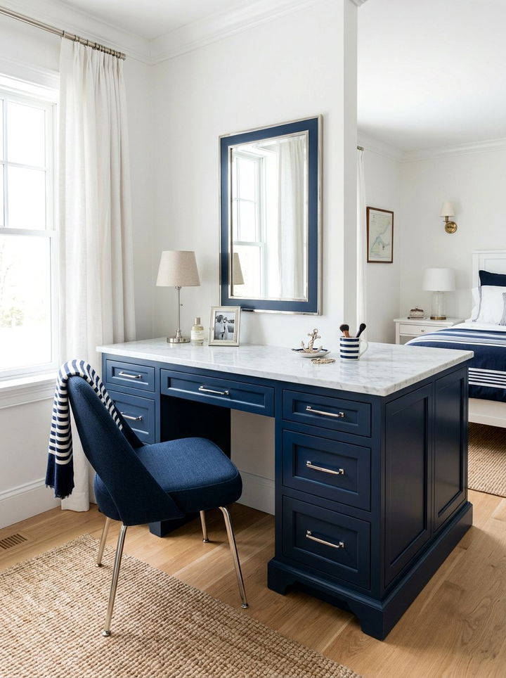 Navy Blue Vanity With Marble Top - 30 bedroom makeup vanities
