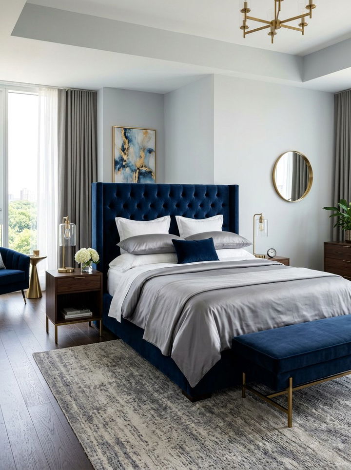 Navy Blue Velvet Bed - 30 navy bedroom ideas