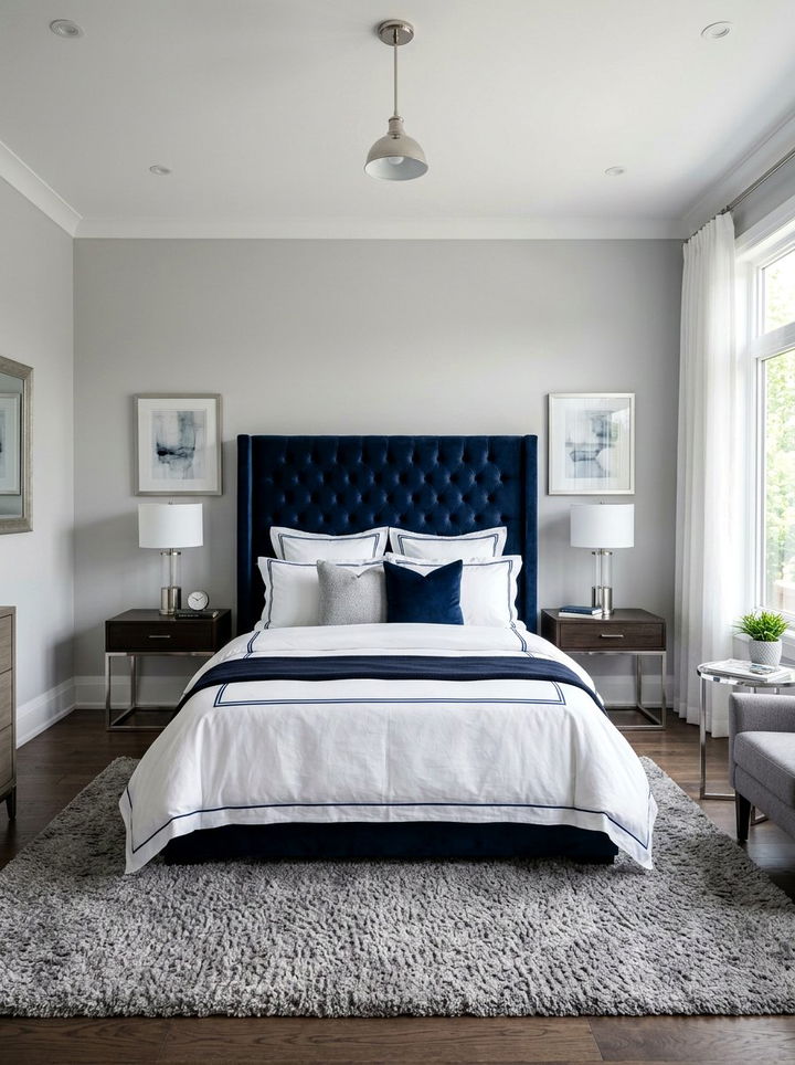 Navy Blue Velvet Headboard - 30 velvet bedroom ideas