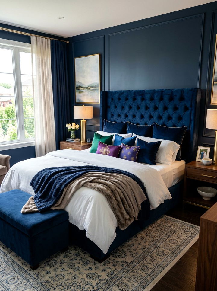 Navy Blue Velvet Headboard Bedroom - 30 bedroom navy walls