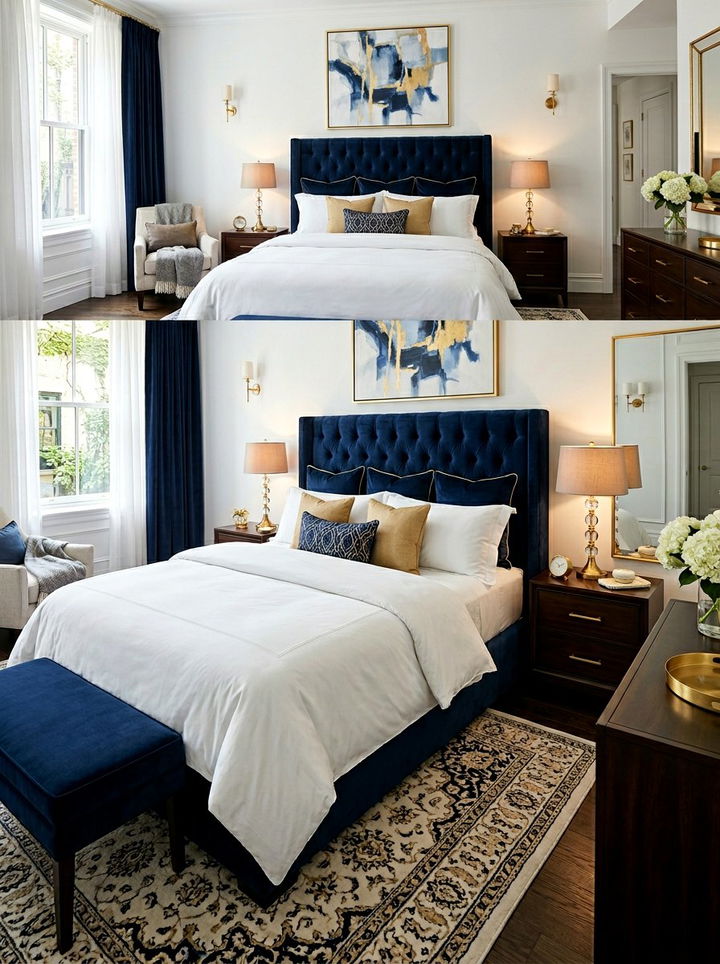 Navy Blue Velvet Headboard - 30 bedroom padded headboards