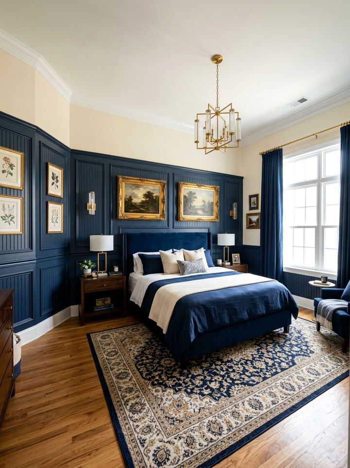 Navy Blue Wainscoting - 30 navy gold bedroom ideas