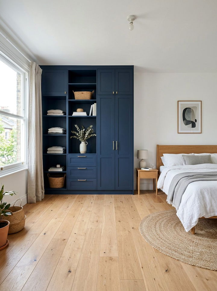 Navy Blue Wardrobe Light Wood - 30 scandinavian navy bedroom ideas