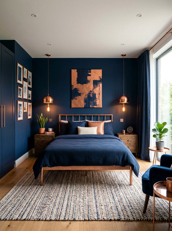 Navy Blue and Copper Bedroom - 30 navy bedroom ideas