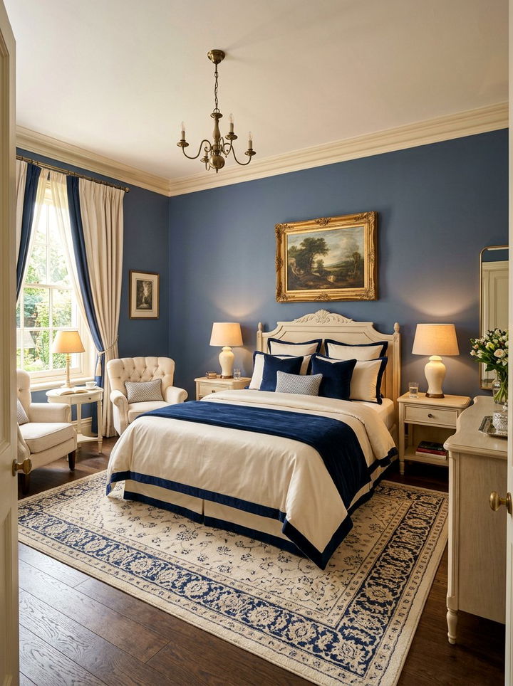 Navy Blue and Cream Bedroom - 30 navy bedroom ideas