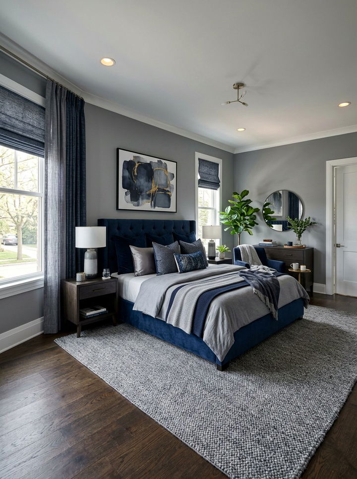 Navy Blue and Grey Bedroom - 30 navy bedroom ideas