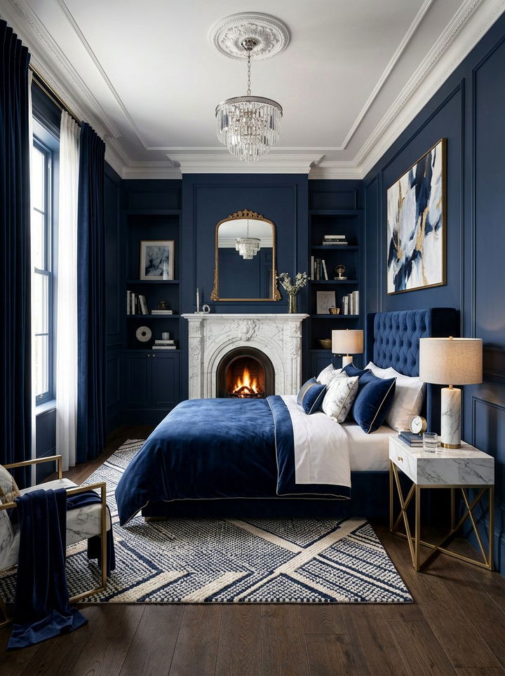 Navy Blue and Marble Bedroom - 30 navy bedroom ideas