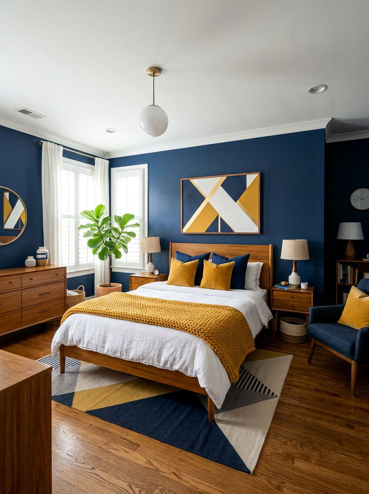 Navy Blue and Mustard Yellow Bedroom - 30 navy bedroom ideas
