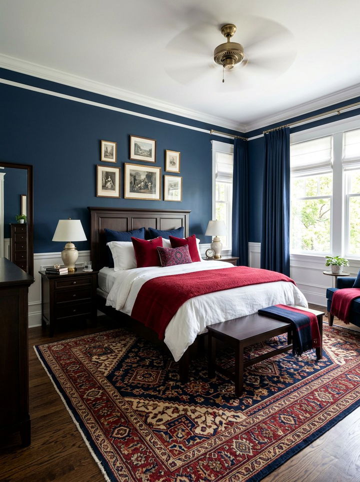 Navy Blue and Red Bedroom - 30 navy bedroom ideas