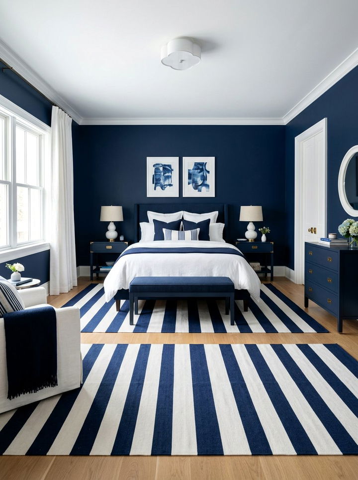Navy Blue and White Bedroom - 30 contemporary blue bedroom ideas