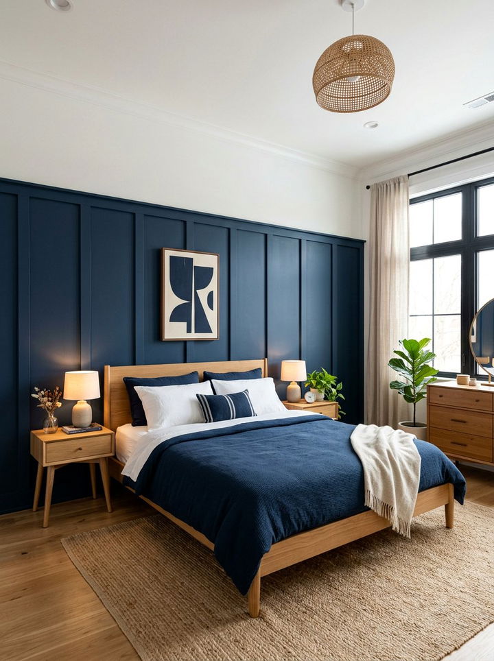 Navy Board And Batten Wall - 30 scandinavian navy bedroom ideas