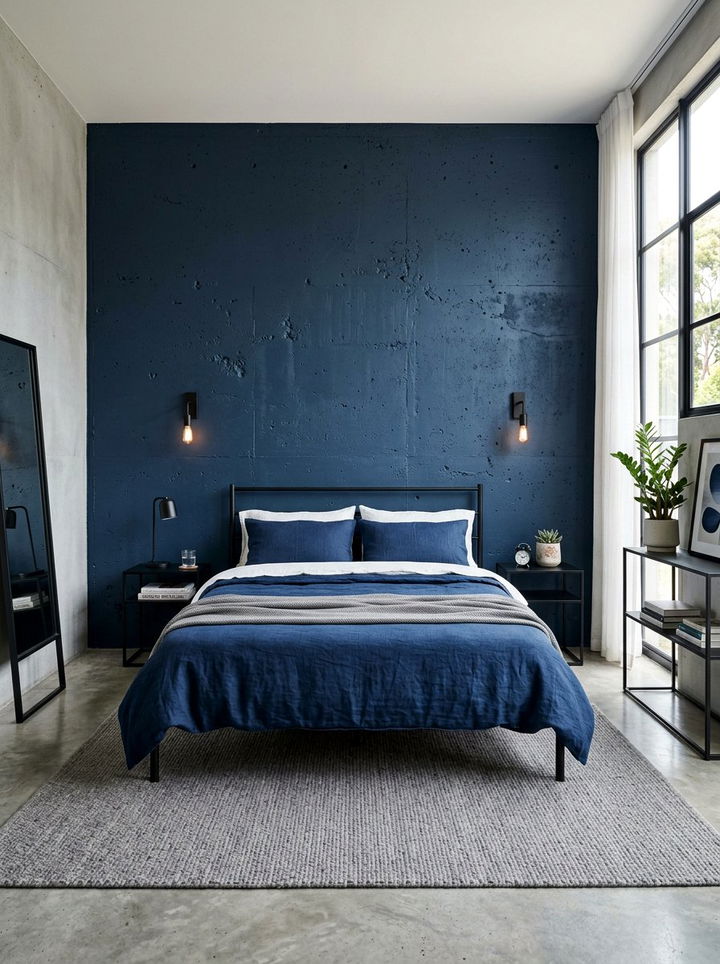 Navy Concrete Wall Bedroom - 30 minimalist navy bedroom ideas