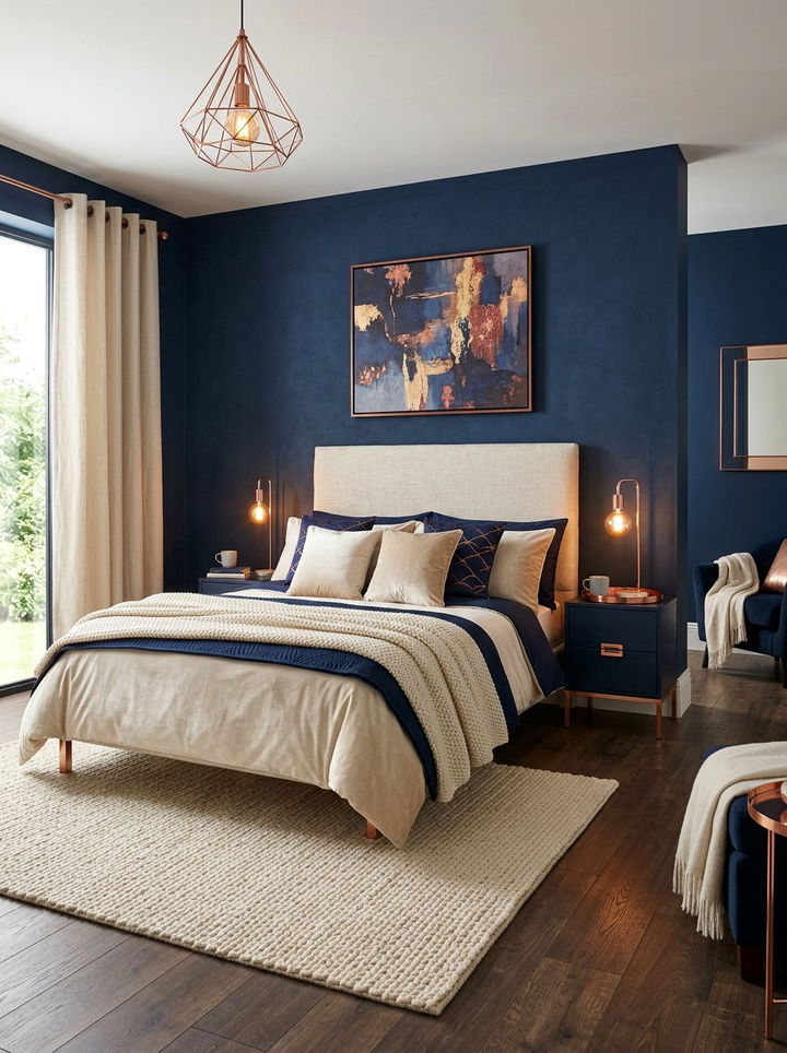 Navy Copper Metal Bedroom - 30 navy bedroom design ideas