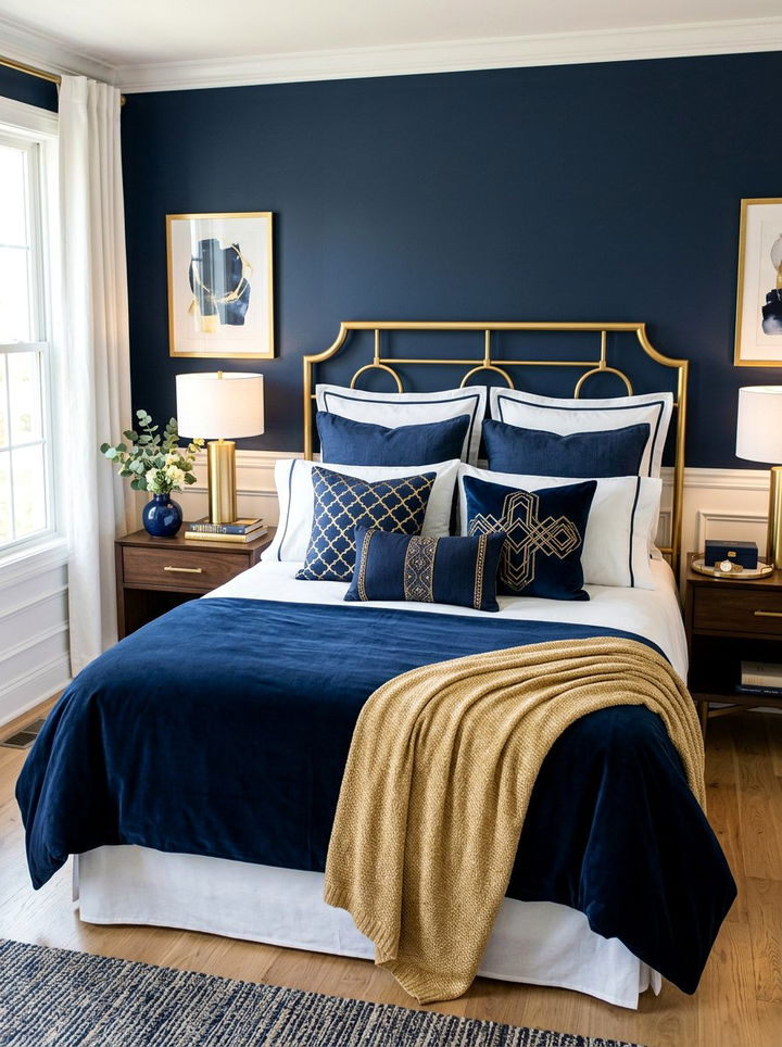 Navy Decorative Pillows - 30 navy gold bedroom ideas