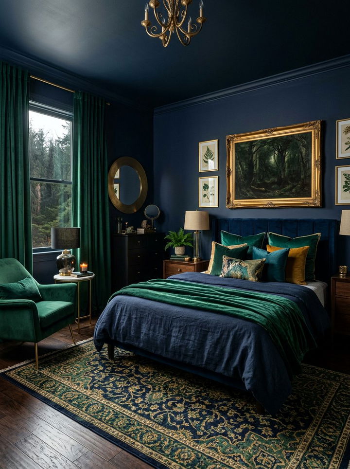 Navy Emerald Green Mixed Bedroom - 30 navy bedroom design ideas