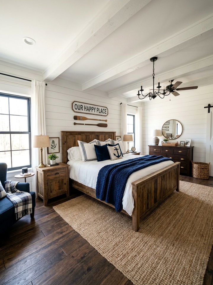 Navy Farmhouse Bedroom Style - 30 coastal navy bedroom ideas