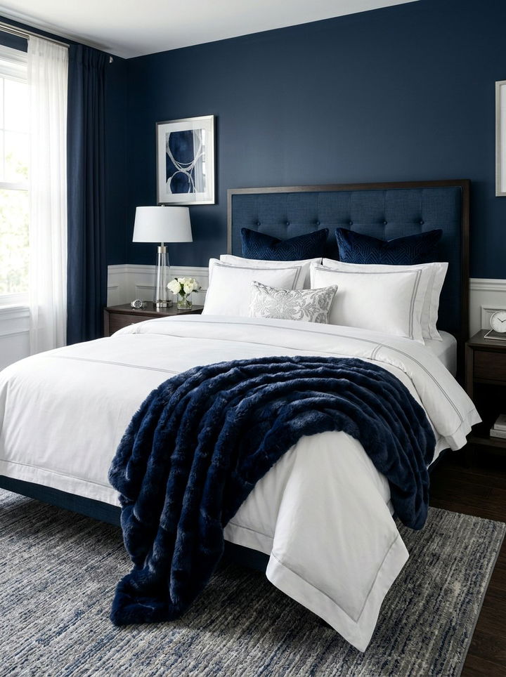 Navy Faux Fur Throw - 30 bedroom faux fur throws