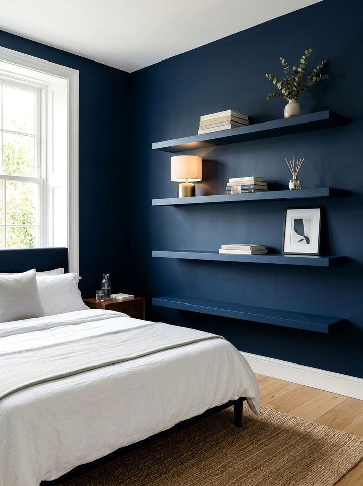 Navy Floating Shelf Bedroom - 30 minimalist navy bedroom ideas