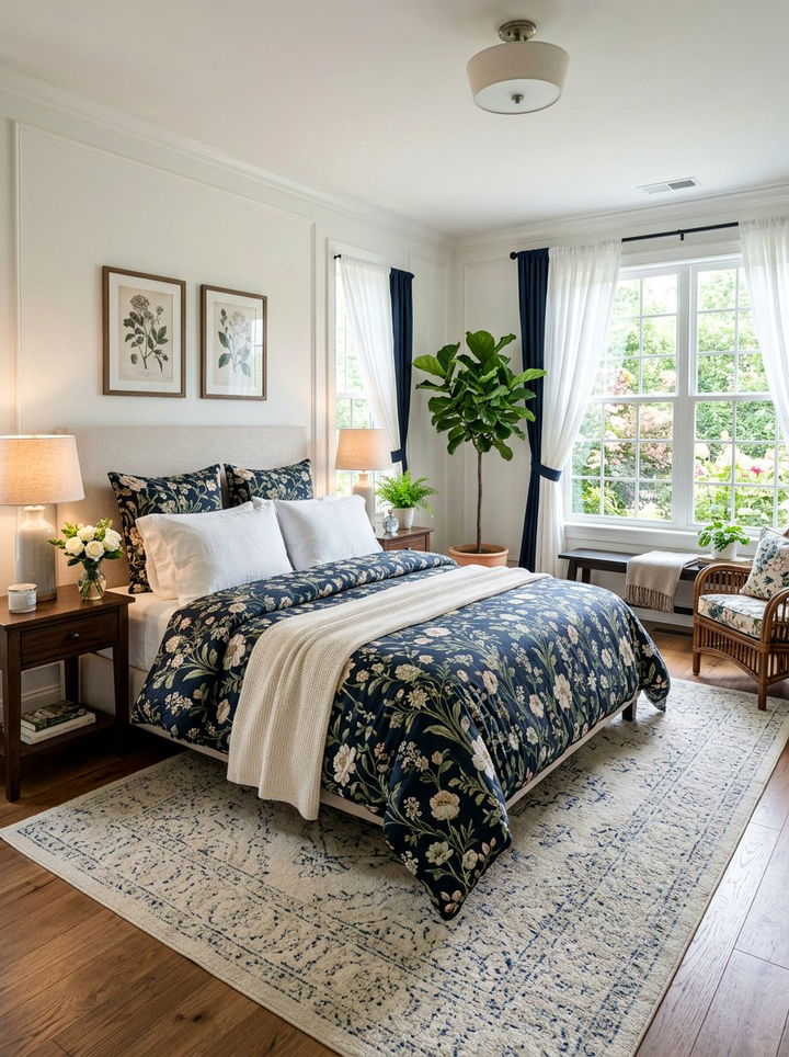 Navy Floral Pattern Bedroom - 30 navy bedroom design ideas