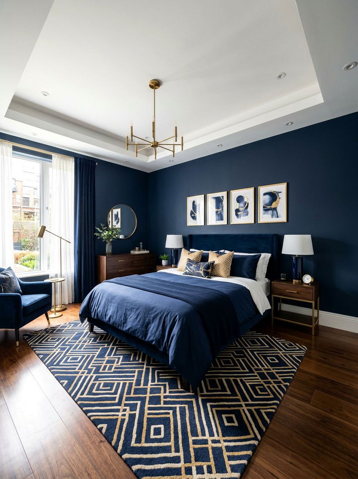 Navy Gold Bedroom - 30 minimalist navy bedroom ideas