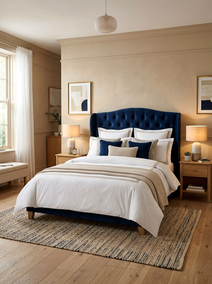 Navy Headboard Neutral Wall - 30 scandinavian navy bedroom ideas
