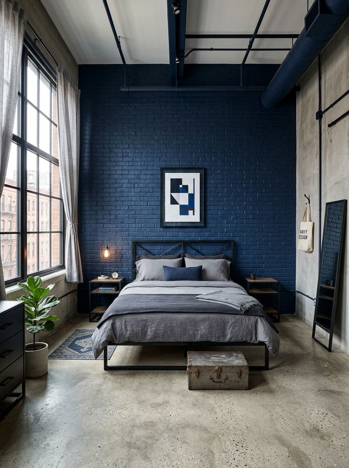 Navy Industrial Bedroom - 30 minimalist navy bedroom ideas