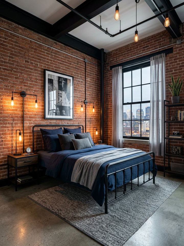 Navy Industrial Style Bedroom - 30 navy bedroom design ideas