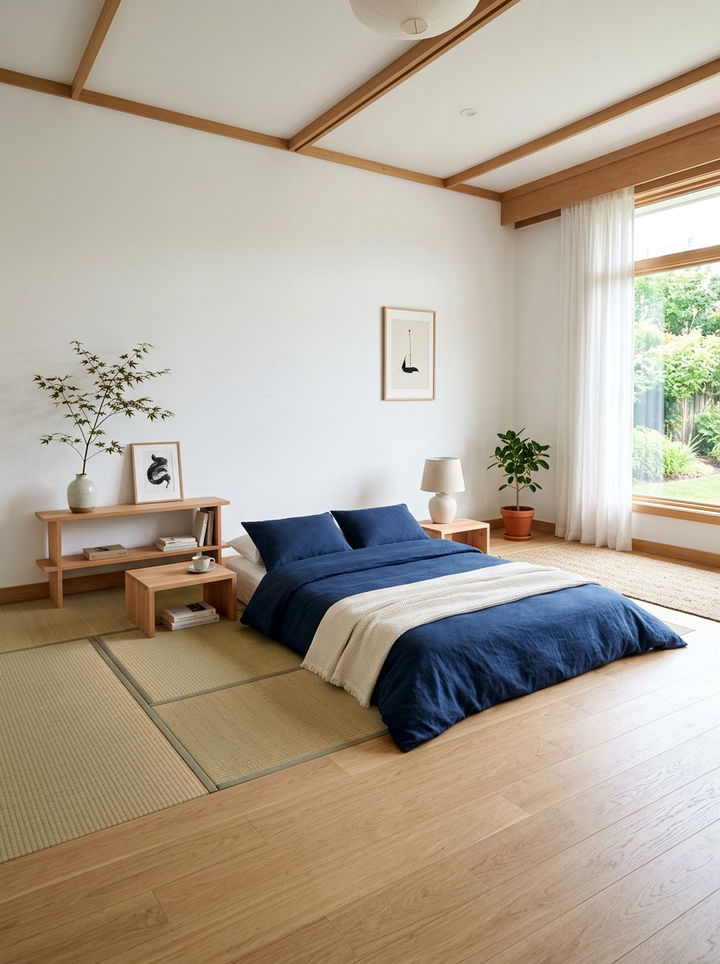 Navy Japandi Bedroom - 30 minimalist navy bedroom ideas
