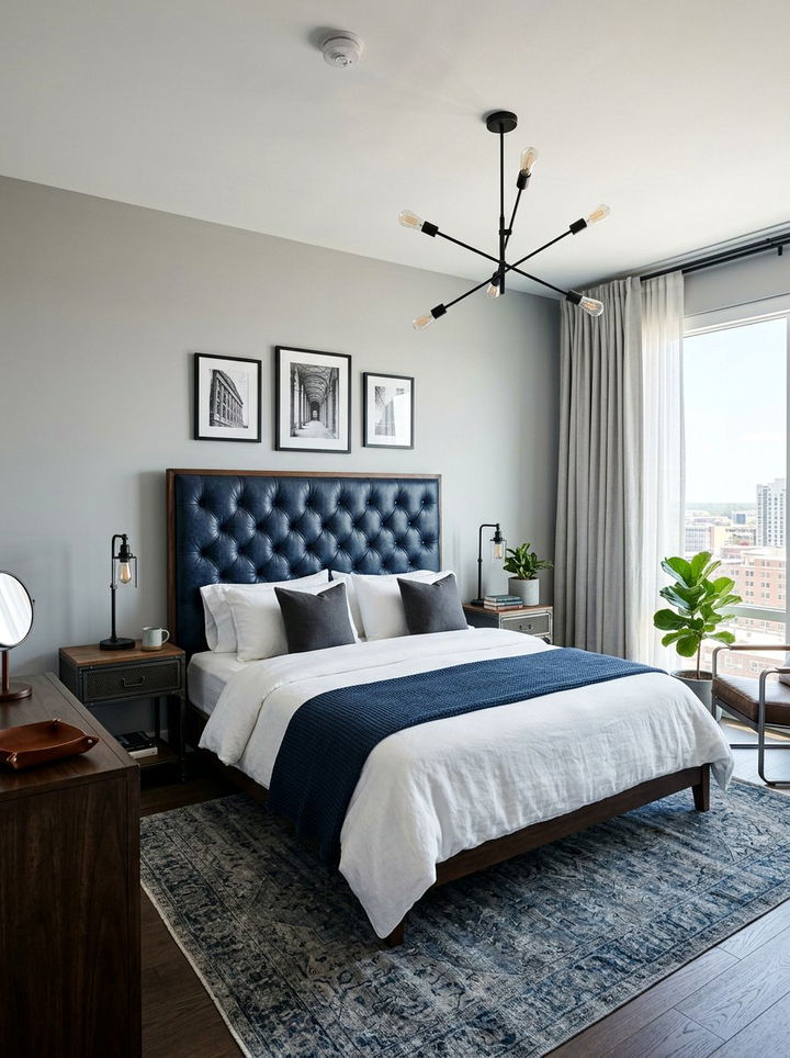 Navy Leather Headboard Bed - 30 industrial navy bedroom ideas