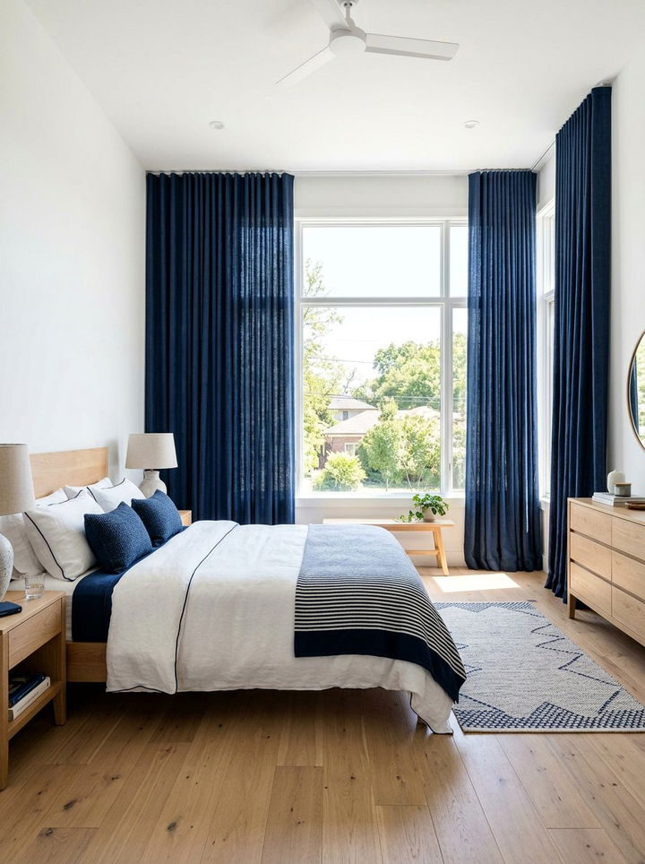 Navy Linen Curtains Bedroom - 30 coastal navy bedroom ideas