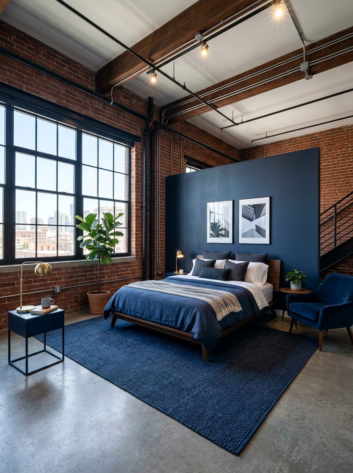 Navy Loft Bedroom - 30 minimalist navy bedroom ideas