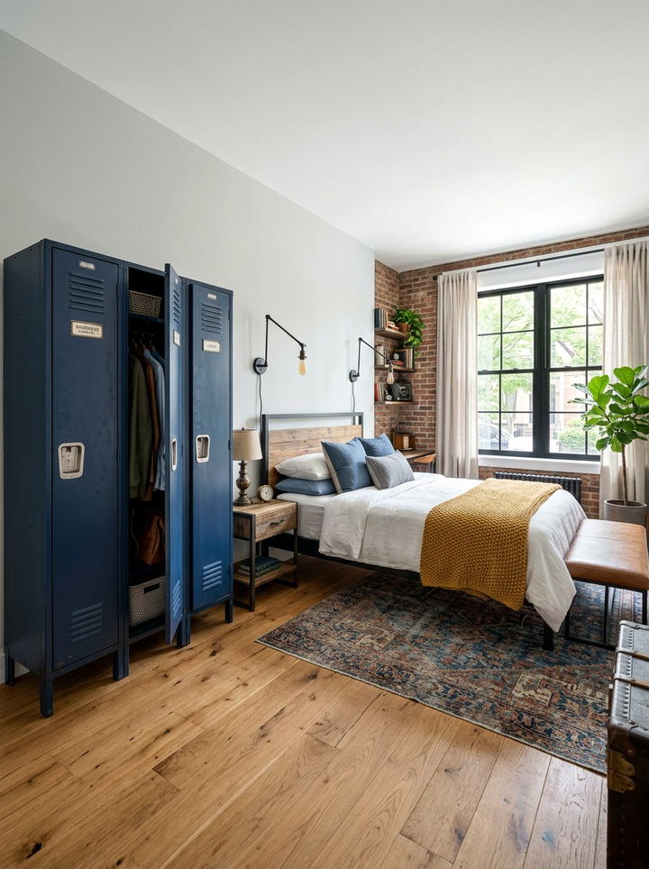 Navy Metal Storage Locker - 30 industrial navy bedroom ideas