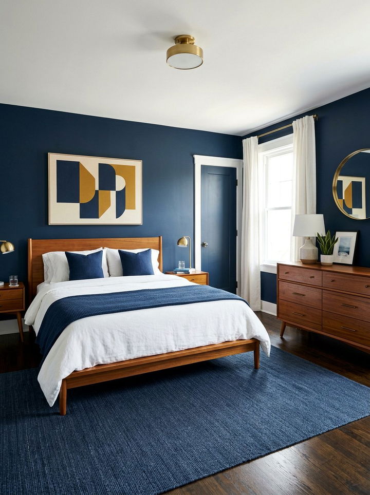 Navy Mid Century Bedroom - 30 minimalist navy bedroom ideas